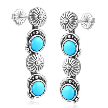 EXCLUSIVELY OURS! Sterling Silver Sleeping Beauty Turquoise Leaf and Flower Dangle Earrings