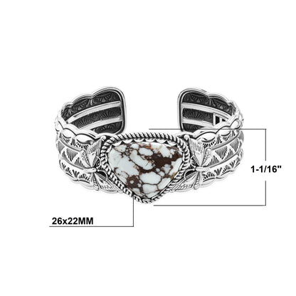 Sterling Silver Wild Horse Magnesite Gemstone Butterfly Hinged Cuff Bracelet