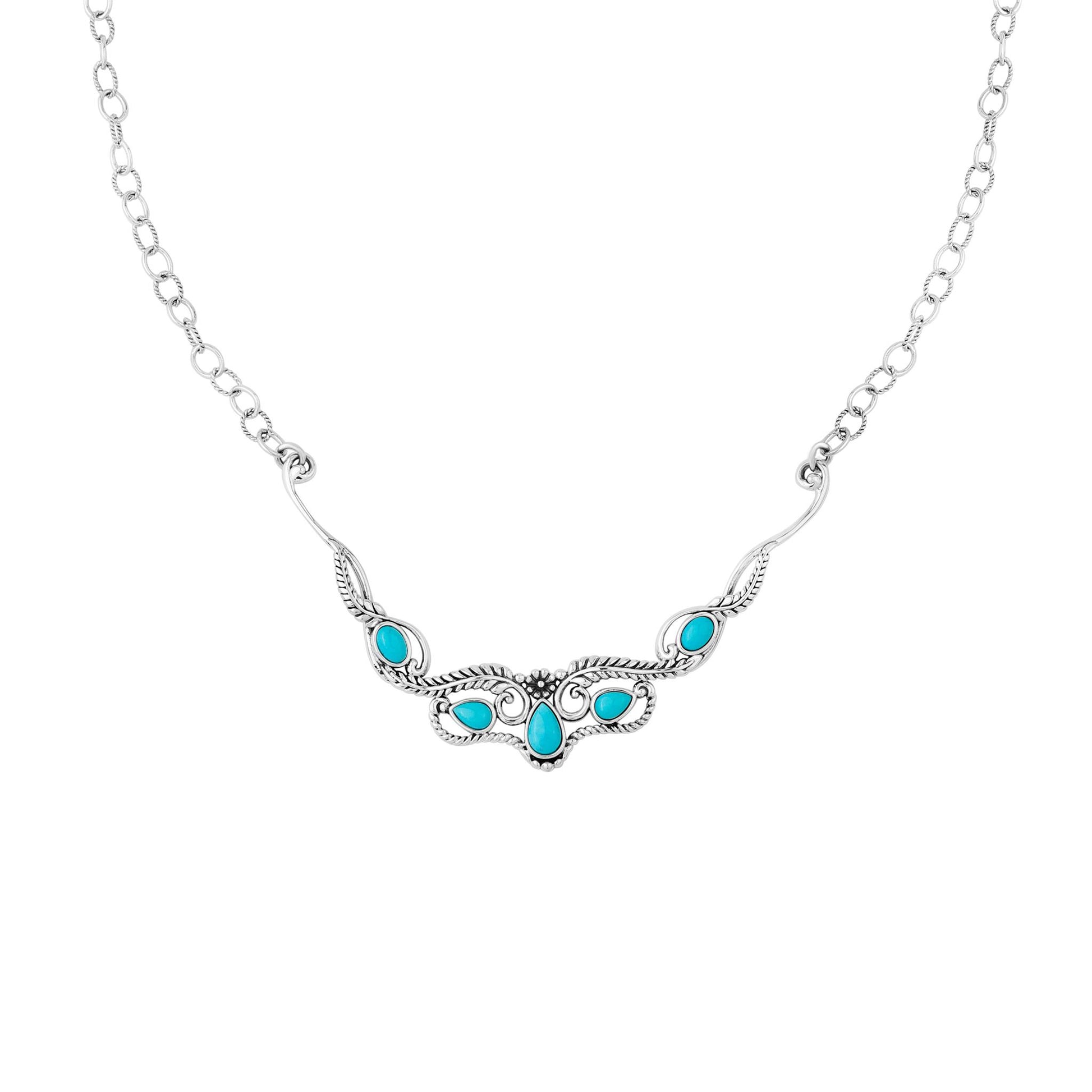 Sterling Silver Kingman Turquoise Feather Statement Necklace