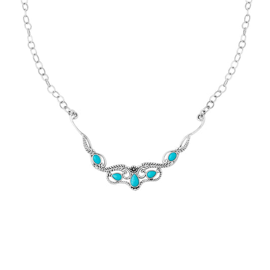 Sterling Silver Kingman Turquoise Feather Statement Necklace