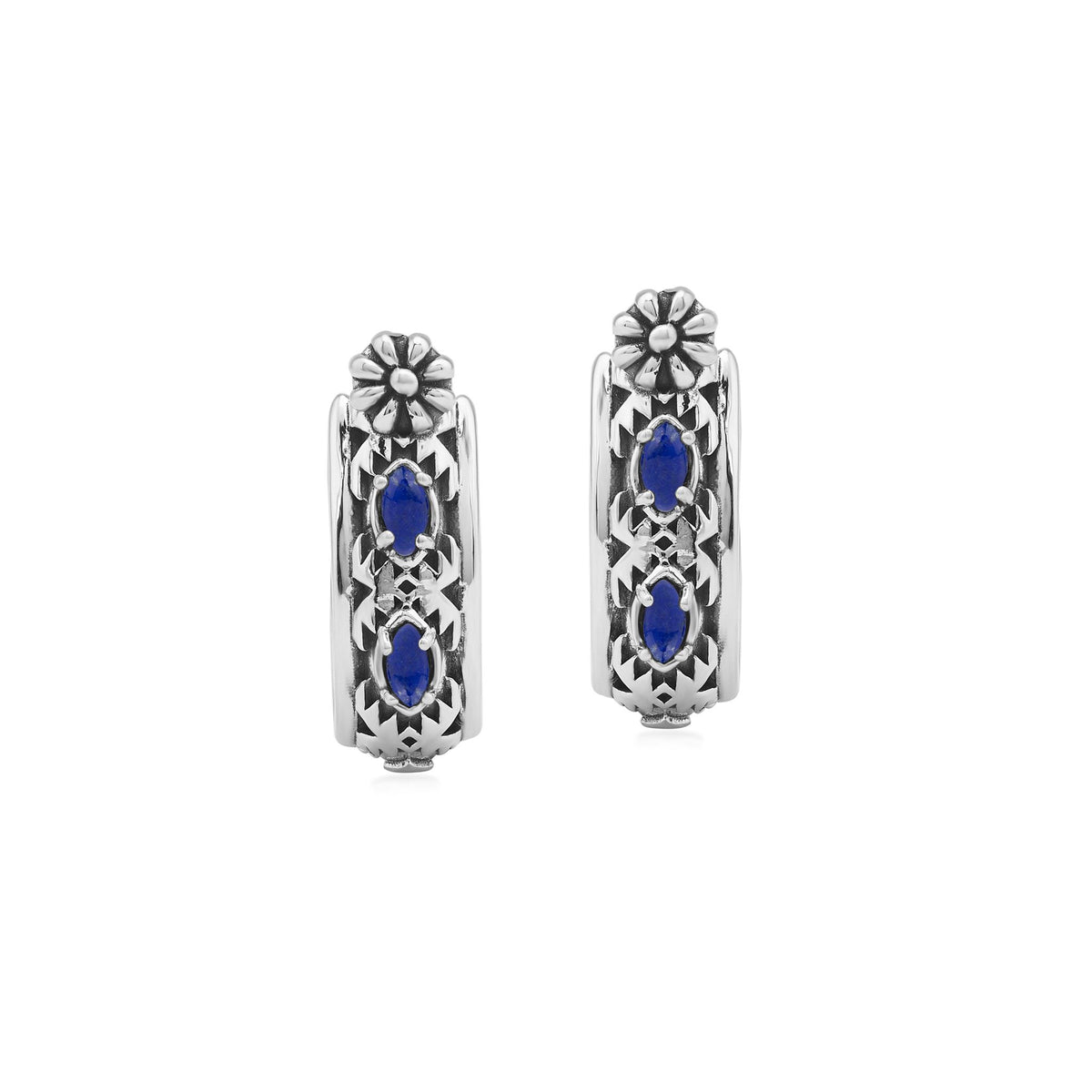EXCLUSIVELY OURS! Sterling Silver Lapis Marquise Cut Concha Hoop Earrings