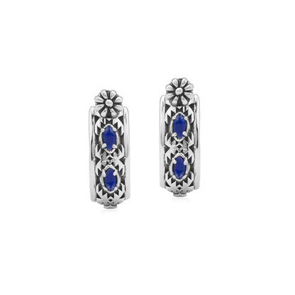 EXCLUSIVELY OURS! Sterling Silver Lapis Marquise Cut Concha Hoop Earrings