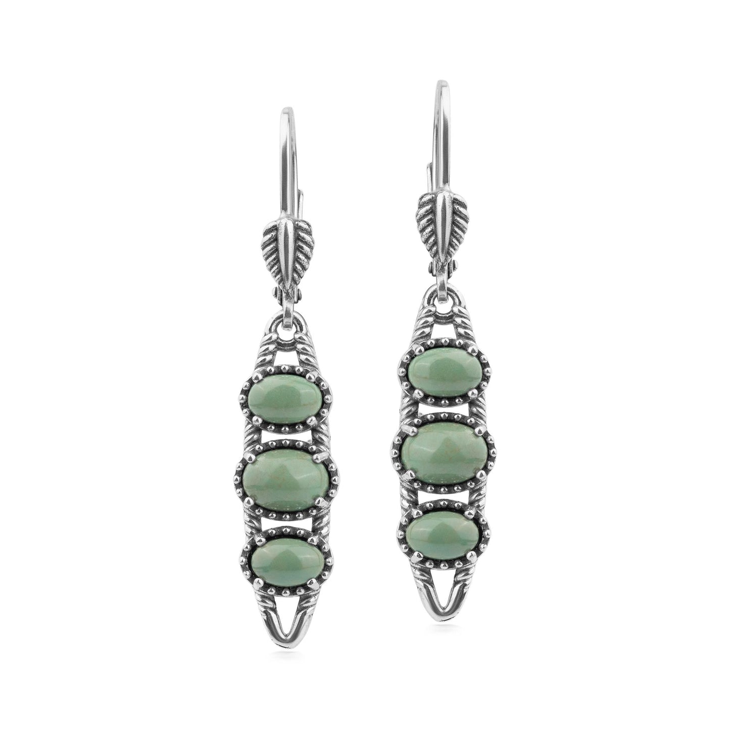 EXCLUSIVELY OURS! Sterling Silver Green Turquoise Friendship Lever Back Dangle Earrings