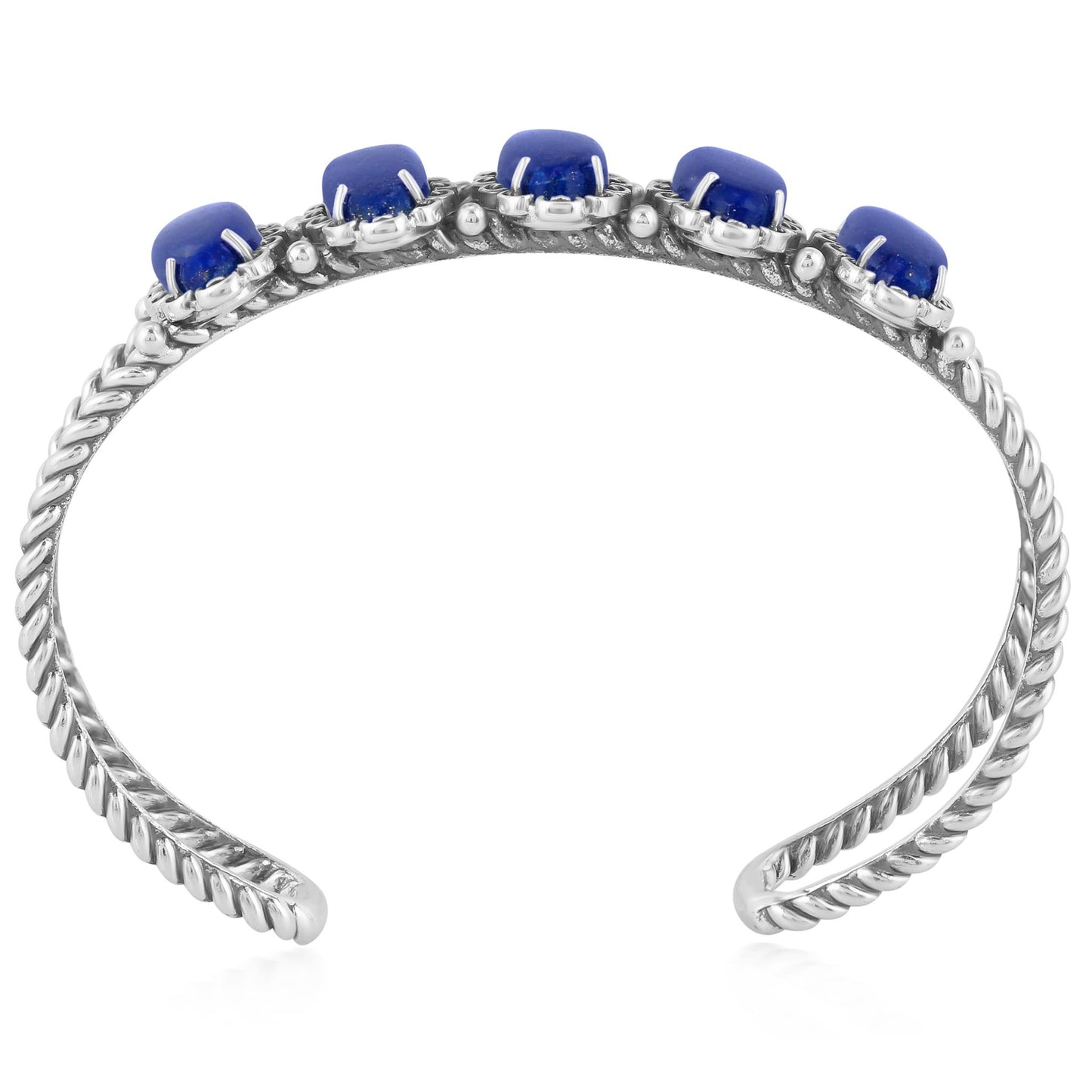 Sterling Silver Lapis 5-Stone Oval Cuff Bracelet