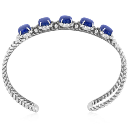 Sterling Silver Lapis 5-Stone Oval Cuff Bracelet