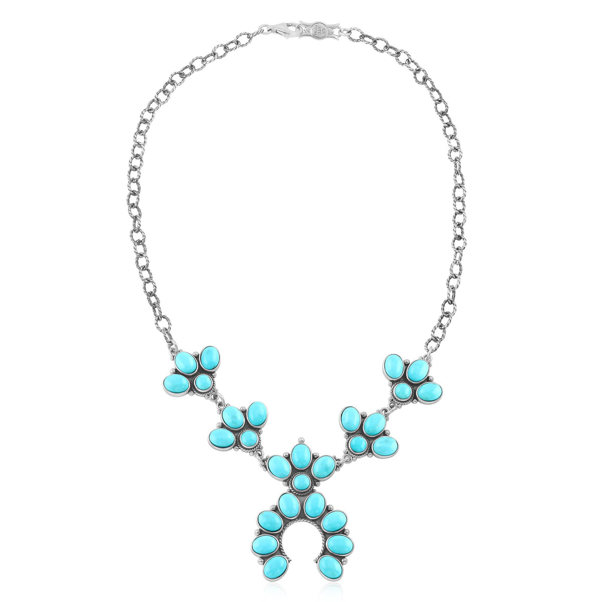 Sterling Silver Kingman Turquoise Cluster Naja Necklace, 18 Inches