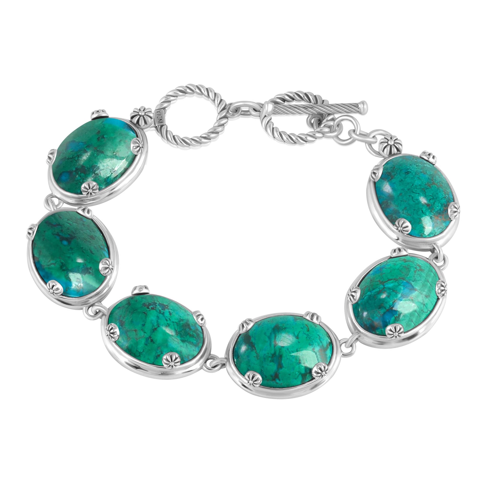 EXCLUSIVELY OURS! Sterling Silver Chrysocolla Oval Cabochon Toggle Bracelet