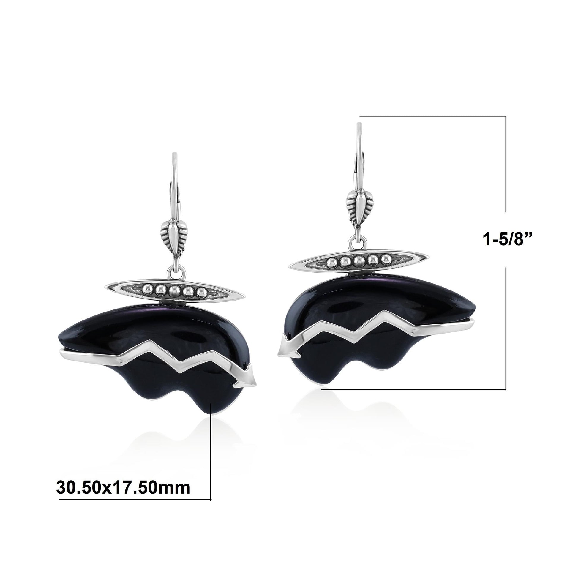 Sterling Silver Black Onyx Bear Lever Back Earrings