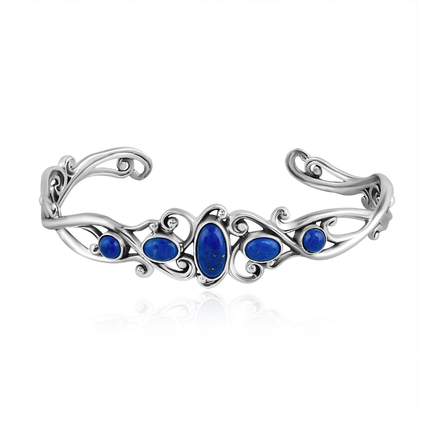 EXCLUSIVELY OURS! Sterling Silver Denim Lapis Open Filigree Cuff Bracelet, Sizes Small to Large