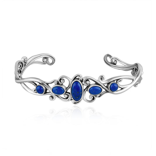 EXCLUSIVELY OURS! Sterling Silver Denim Lapis Open Filigree Cuff Bracelet, Sizes Small to Large