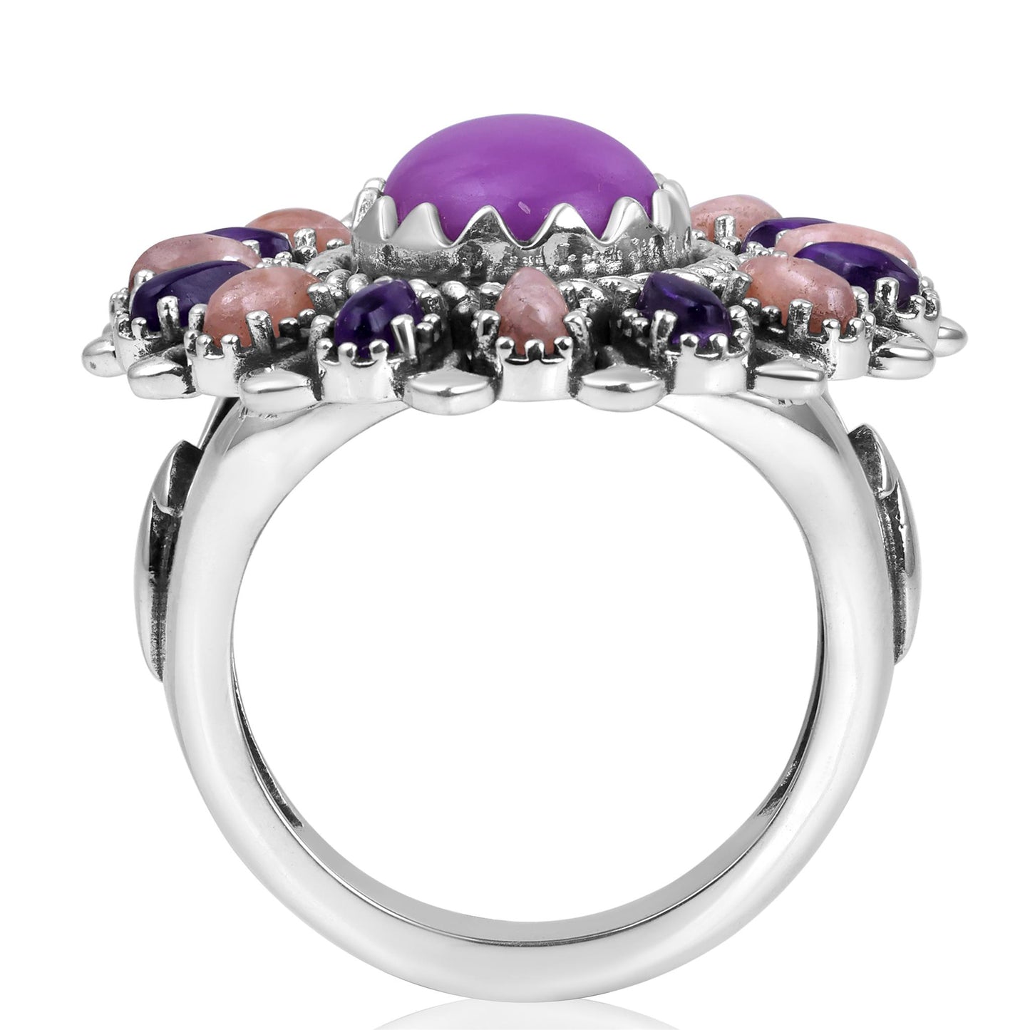 Sterling Silver Phosphosiderite, Rhodochrosite and Amethyst Pear-Shaped Cluster Ring