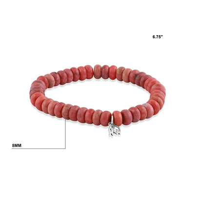 EXCLUSIVELY OURS! Sterling Silver Rhodonite Bead Stretch Bracelet, Sizes Small to Large