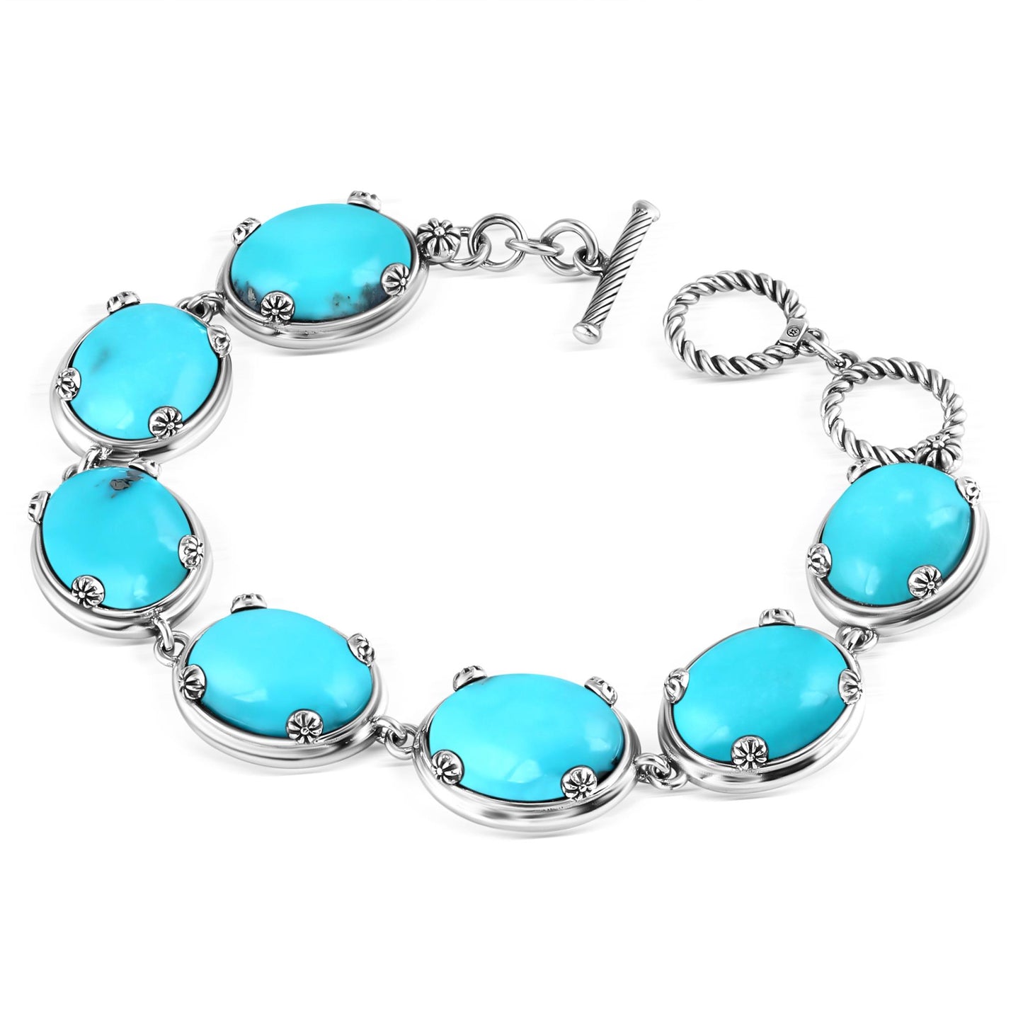 Sterling Silver Kingman Turquoise Oval Cabochon Toggle Bracelet