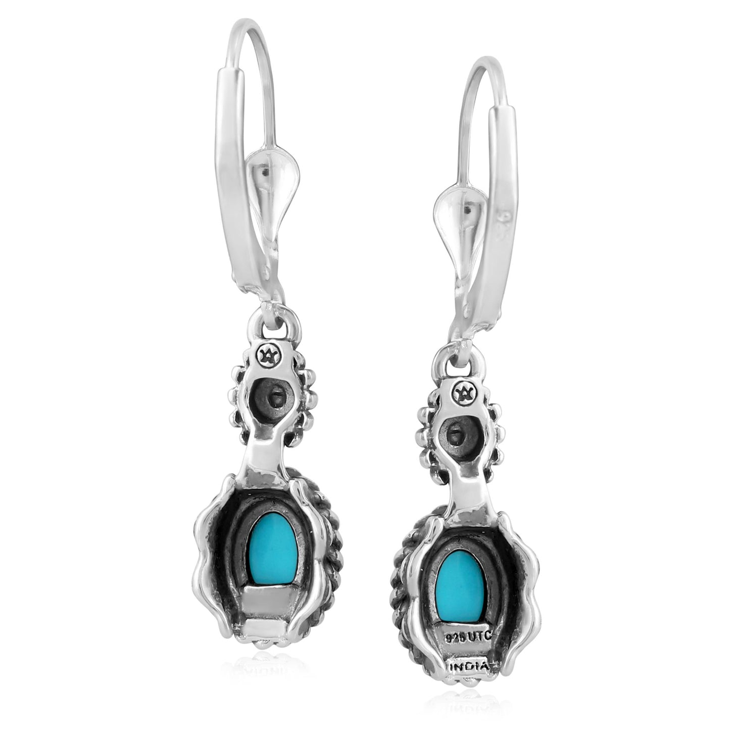 EXCLUSIVELY OURS! Sterling Silver Sleeping Beauty Turquoise Floral and Rope Design Dangle Earrings