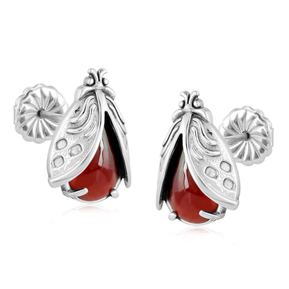 Sterling Silver Red Onyx Ladybug Stud Earrings