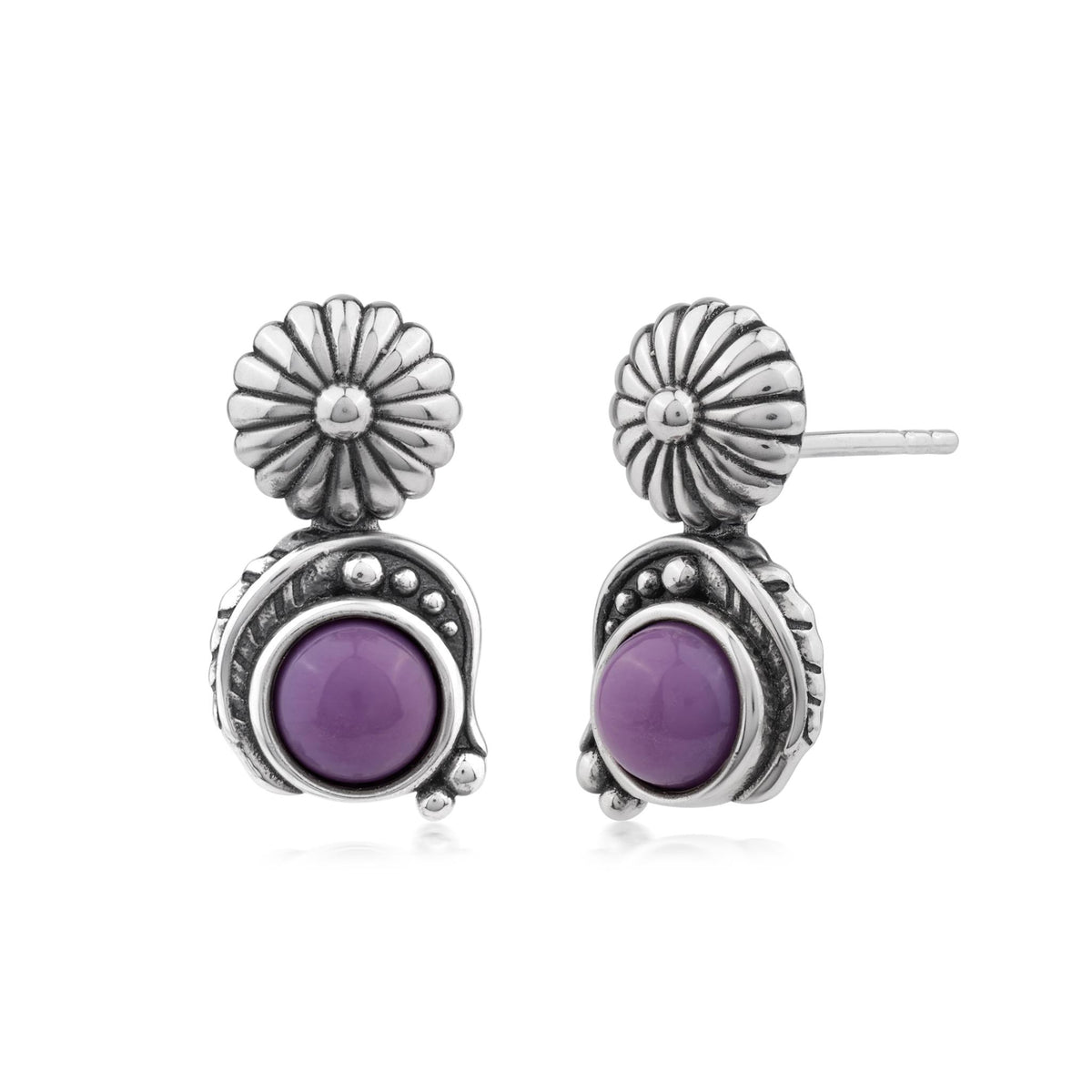 Sterling Silver Phosphosiderite Leaf and Concha Gemstone Post Earrings