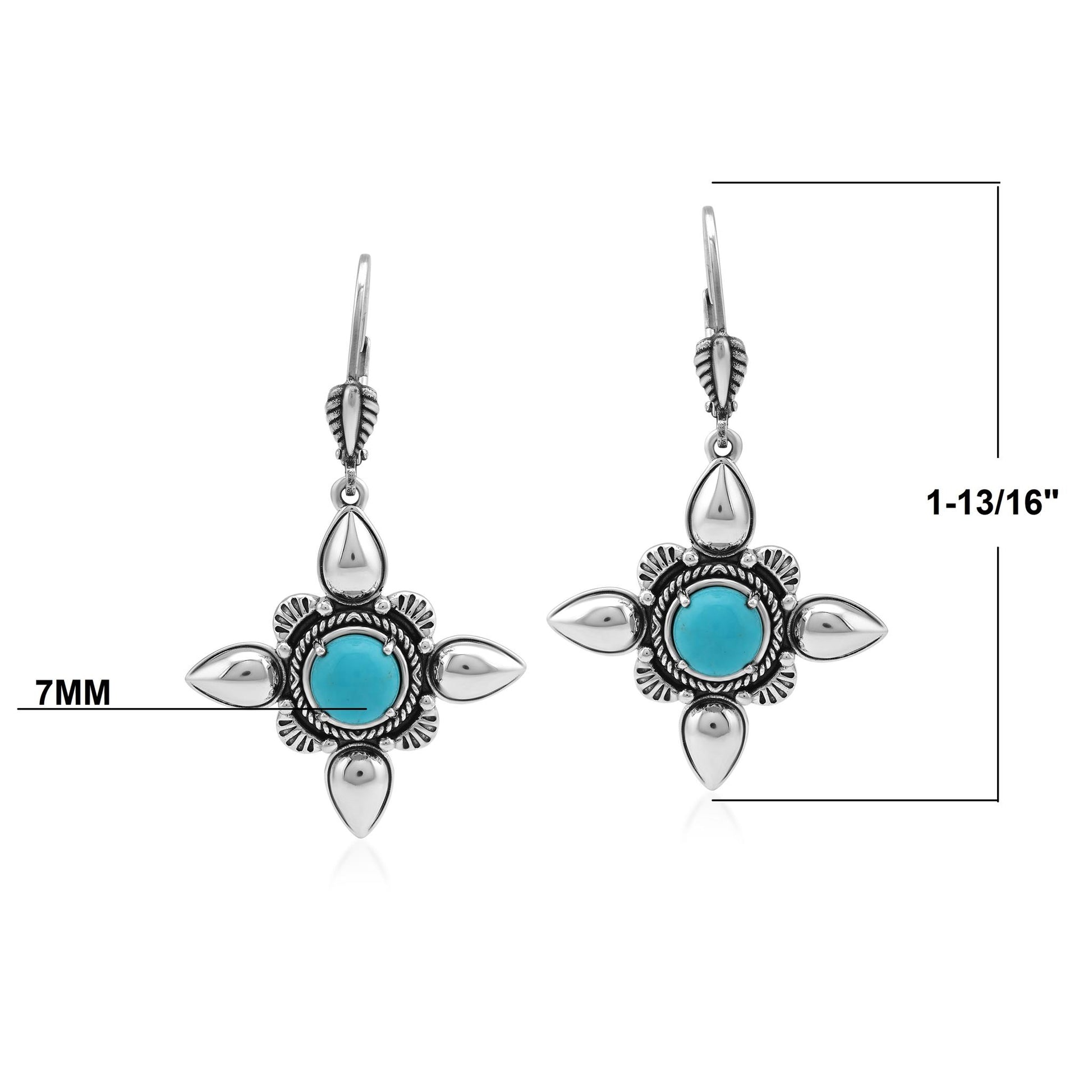 Sterling Silver Kingman Turquoise Compass Star Lever Back Earrings