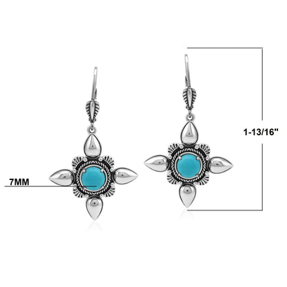 Sterling Silver Kingman Turquoise Compass Star Lever Back Earrings