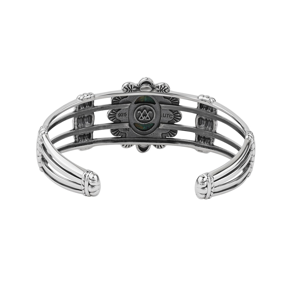 Sterling Silver Azurite Oval Scallop Open Cuff Bracelet, Sizes Small to Large