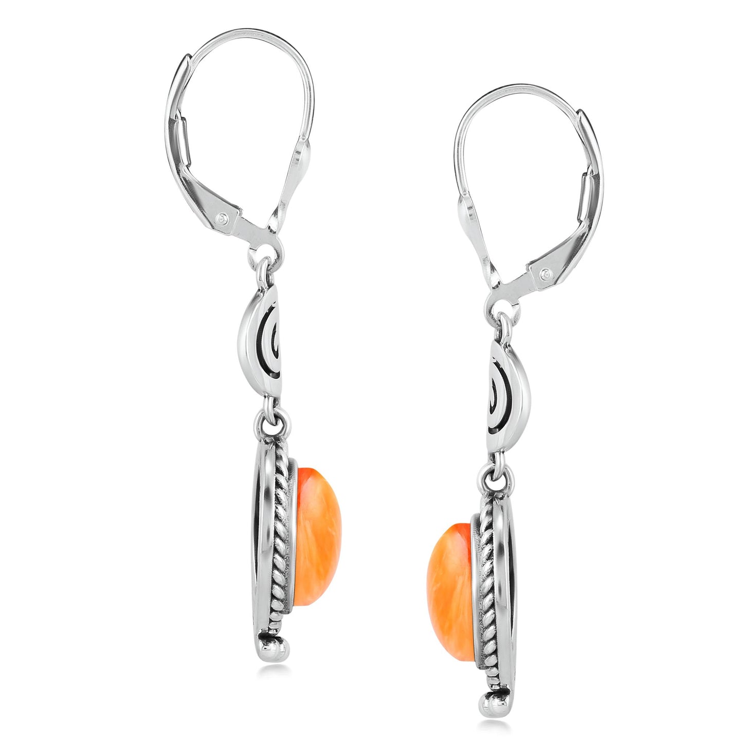 Sterling Silver Orange Spiny Oyster Life Spiral Drop and Dangle Earrings