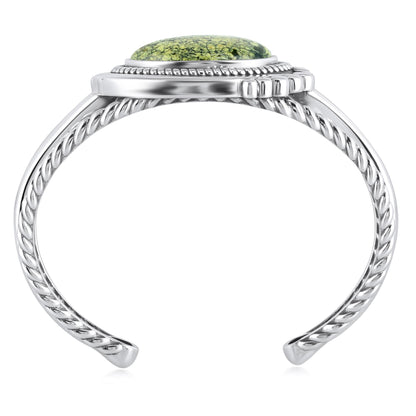 Sterling Silver Spiderweb Serpentine Bold Oval Gemstone Rope Cuff Bracelet