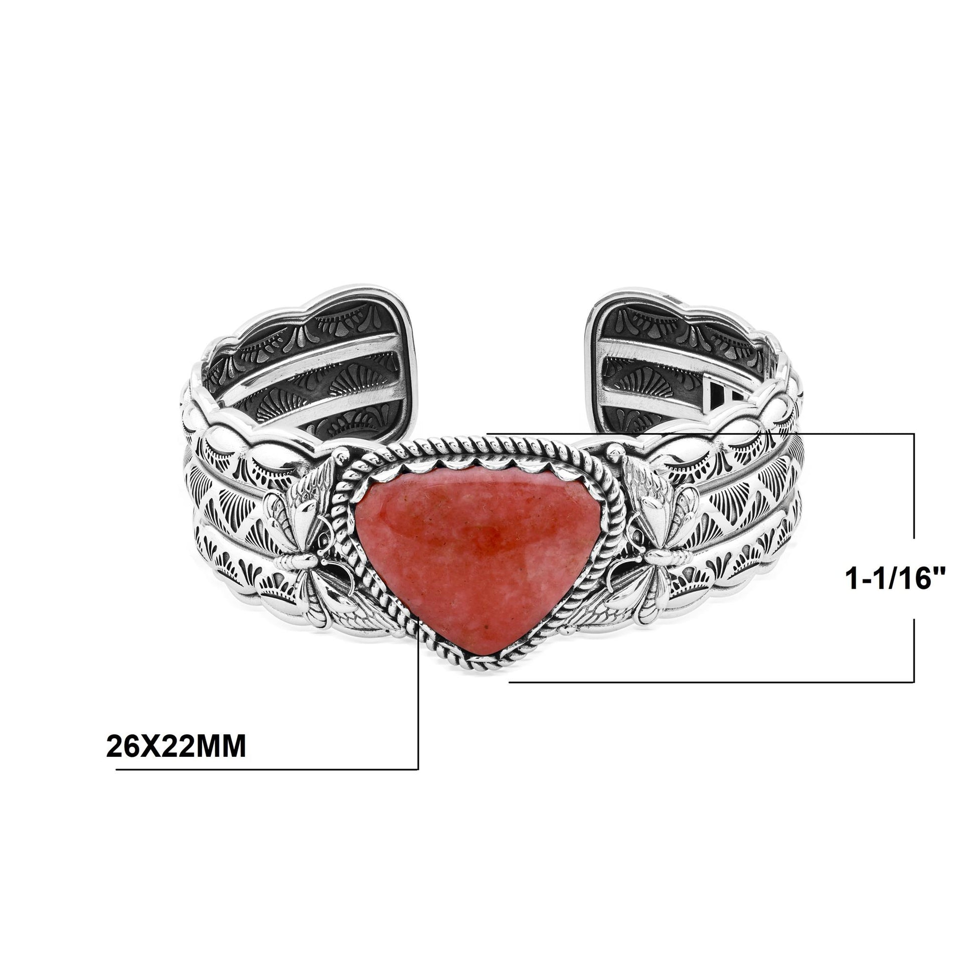 Sterling Silver Rhodonite Gemstone Butterfly Hinged Cuff Bracelet
