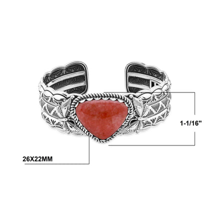 Sterling Silver Rhodonite Gemstone Butterfly Hinged Cuff Bracelet