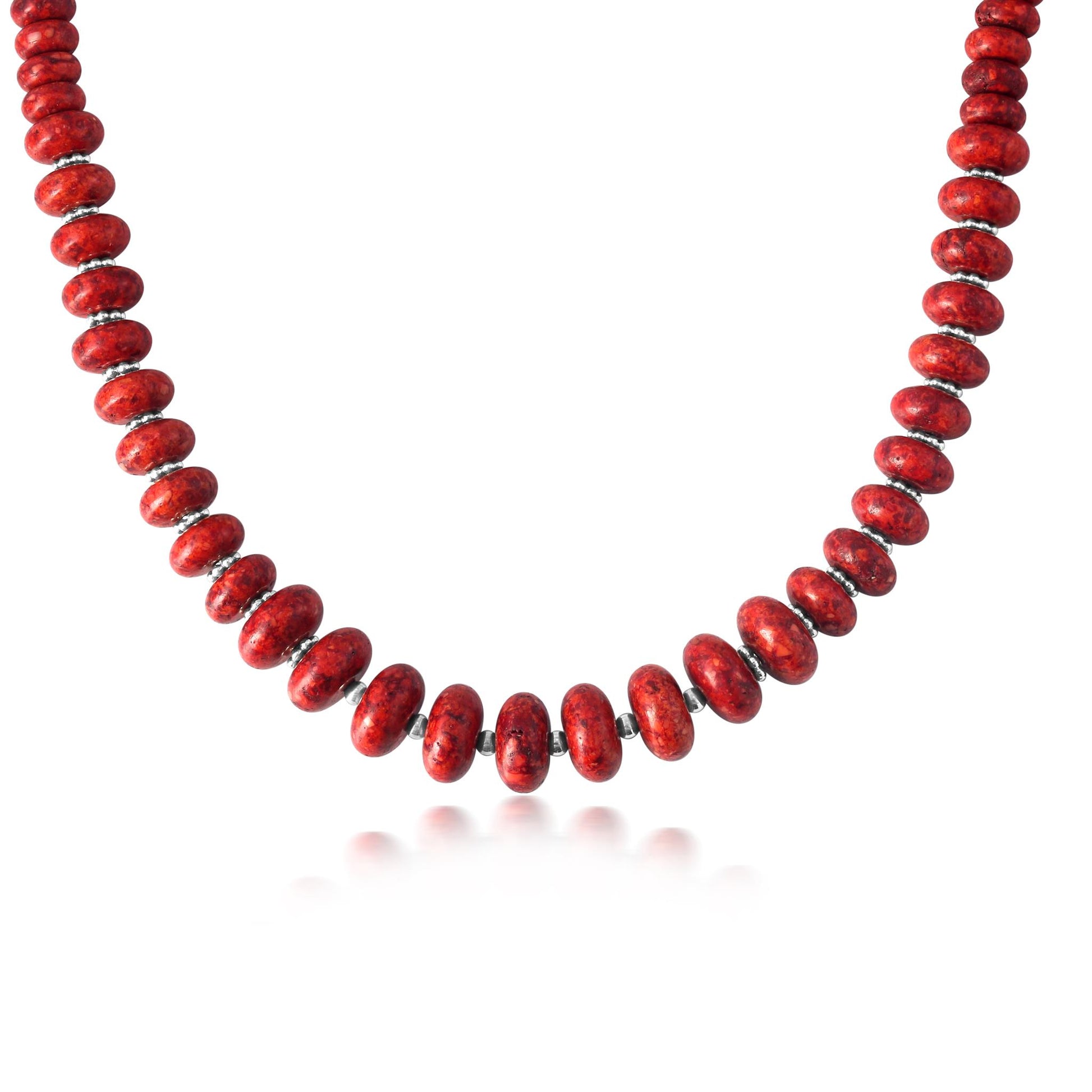 Sterling Silver Red Coral Bead Toggle Necklace