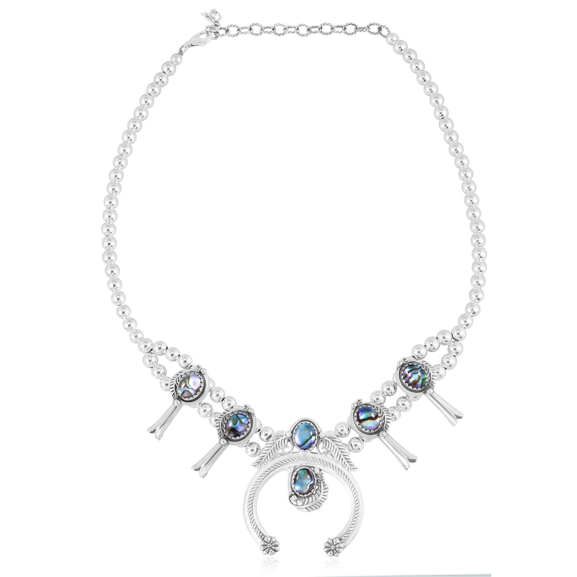 Sterling Silver Abalone Shell Squash Blossom Necklace