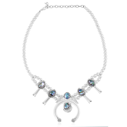 Sterling Silver Abalone Shell Squash Blossom Necklace