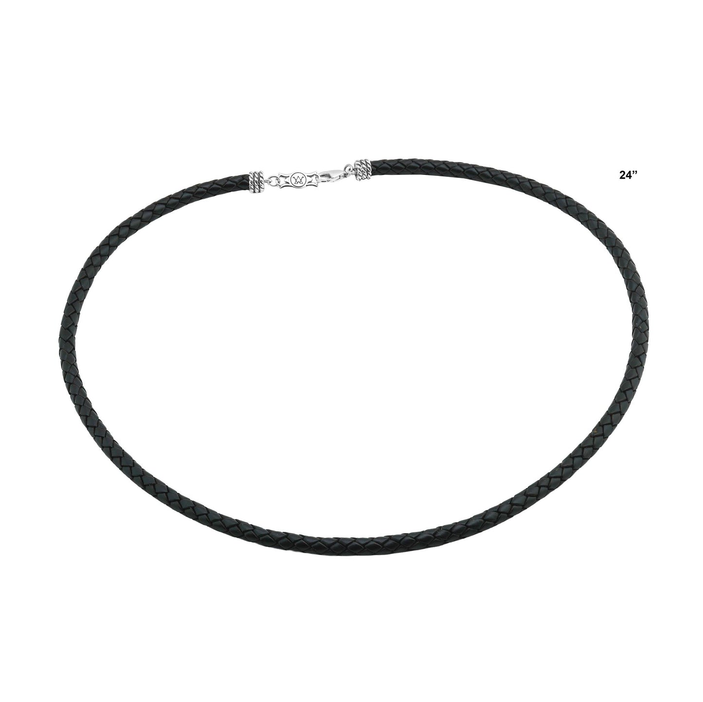 Braided Black Leather Sterling Silver Necklace