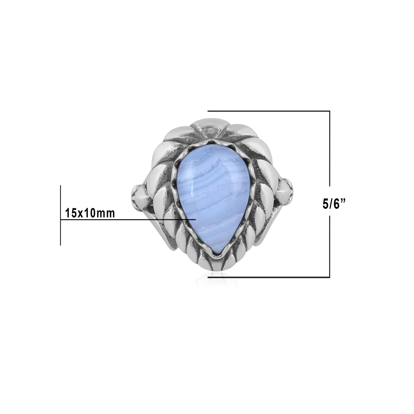 Sterling Silver Blue Lace Agate Pear Cut Rope Ring