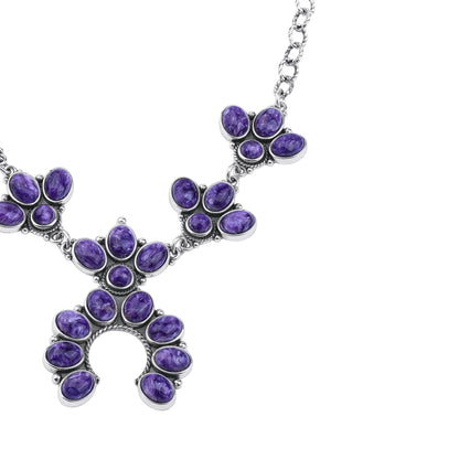 LIMITED EDITION! Sterling Silver Charoite Cluster Naja Necklace, 18 Inches