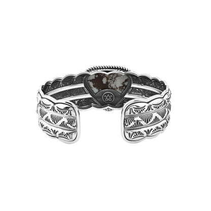 Sterling Silver Wild Horse Magnesite Gemstone Butterfly Hinged Cuff Bracelet