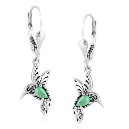 EXCLUSIVELY OURS! Sterling Silver Green Turquoise Hummingbird Dangle Earrings