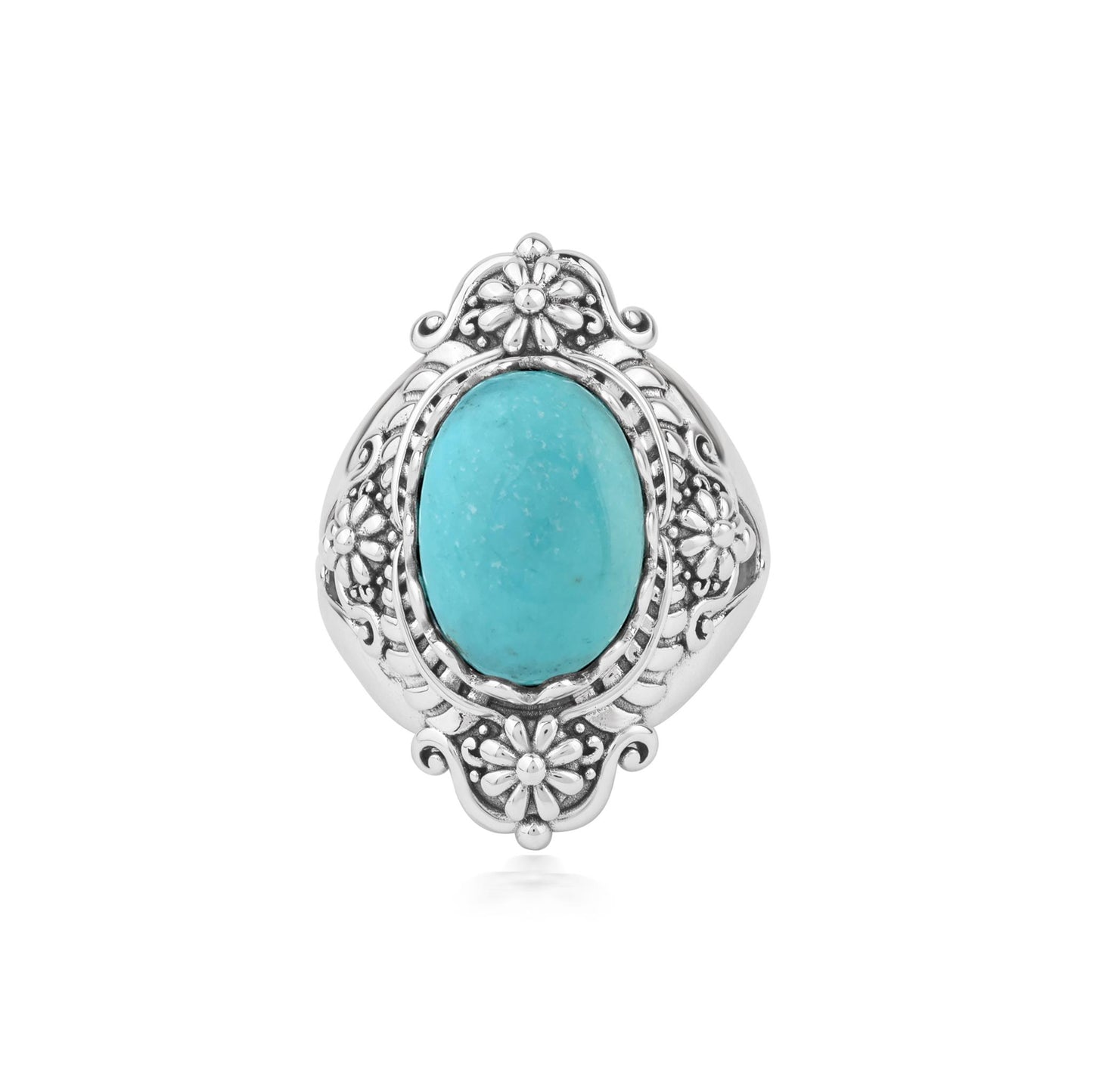  Sterling Silver Kingman Turquoise Oval Scalloped Concha Ring