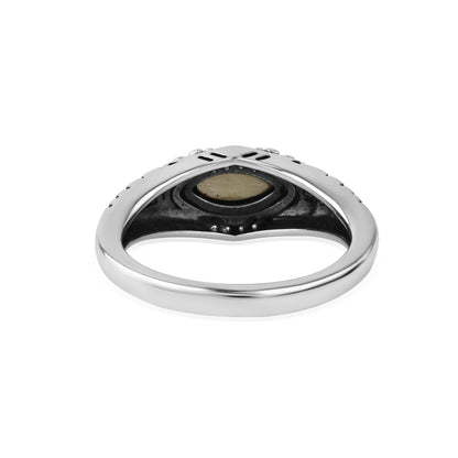  Sterling Silver White Mother of Pearl Marquise-Cut Etched Ring