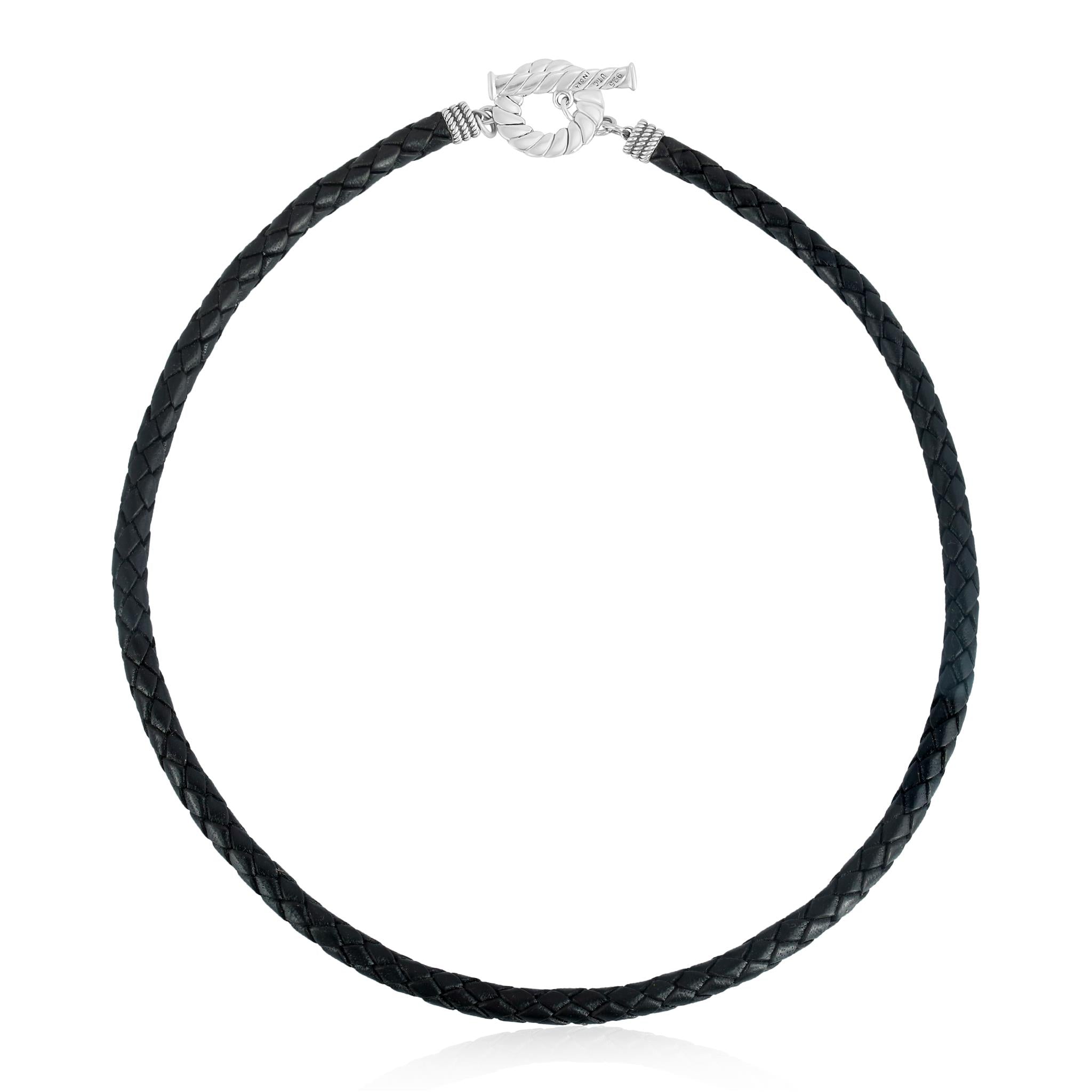 American West Sterling Silver Braided Leather Toggle Necklace