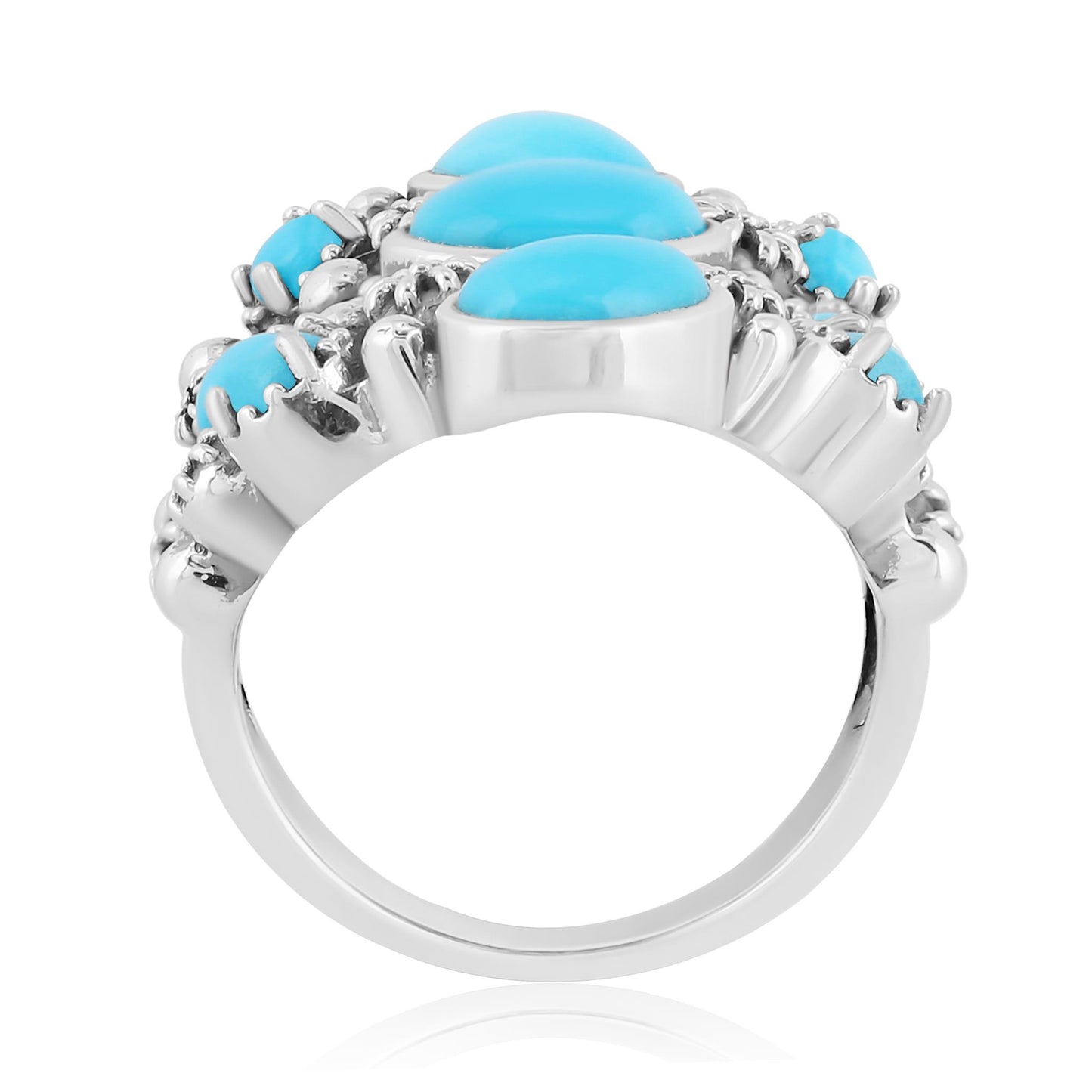 Sterling Silver Sleeping Beauty Turquoise 9-Stone Cluster Ring
