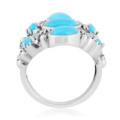 Sterling Silver Sleeping Beauty Turquoise 9-Stone Cluster Ring