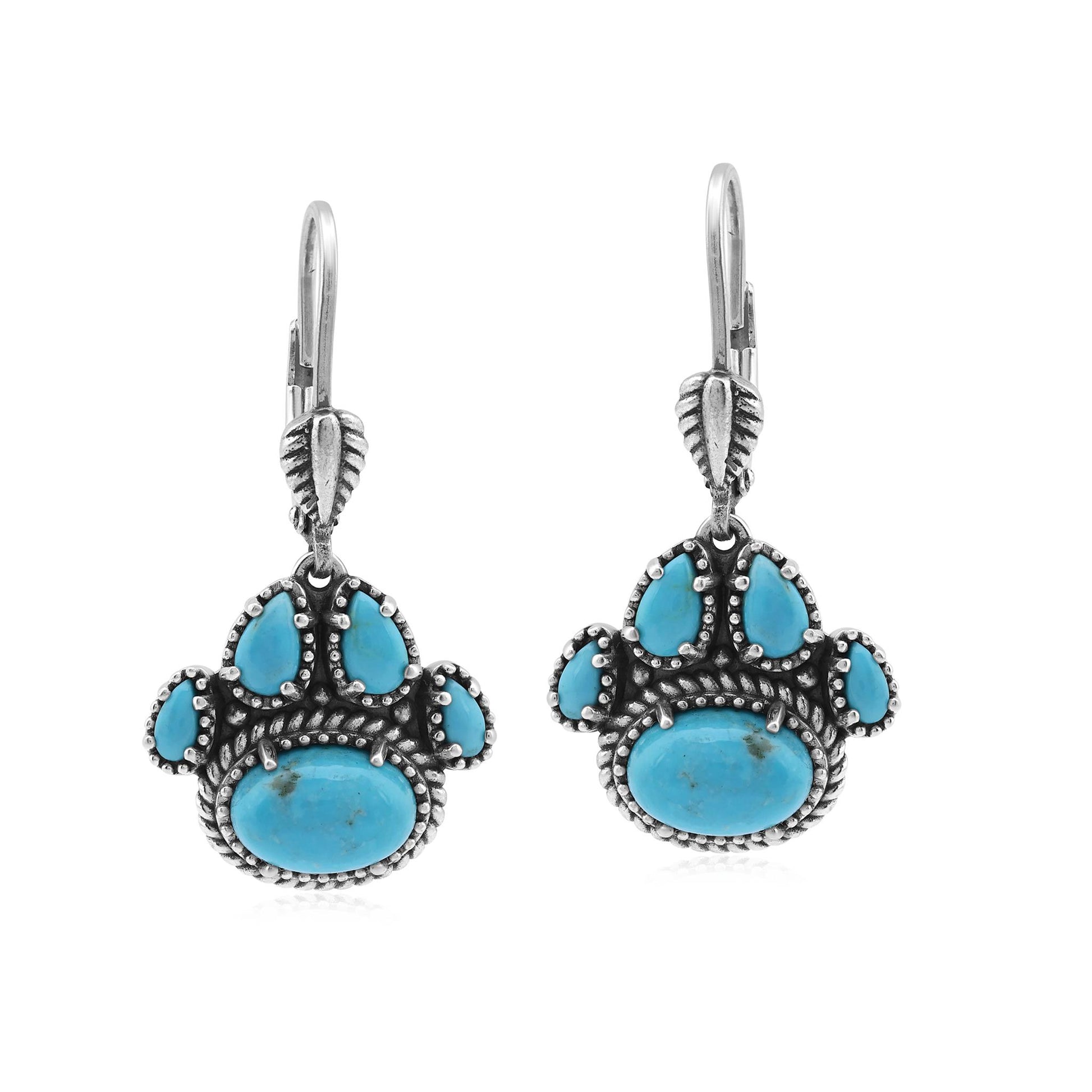 Sterling Silver Kingman Turquoise Pawprint Lever Back Earrings