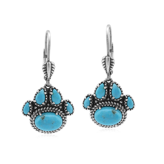 Sterling Silver Kingman Turquoise Pawprint Lever Back Earrings