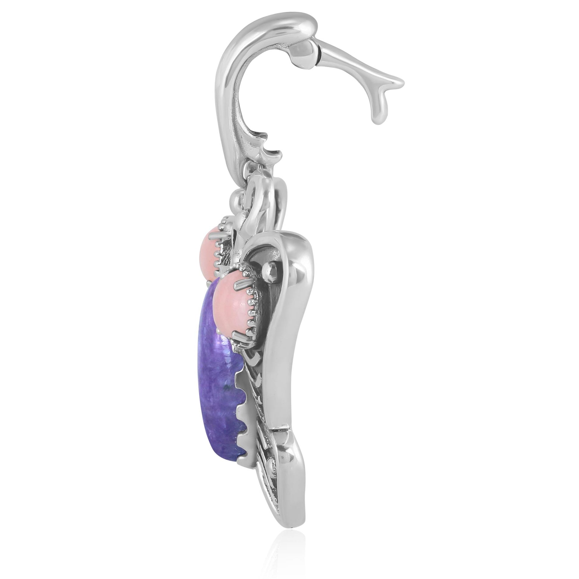 Sterling Silver Charoite and Pink Opal Butterfly Pendant Enhancer