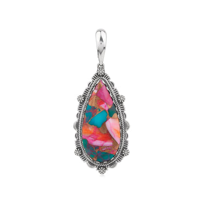 EXCLUSIVELY OURS! Sterling Silver Painted Desert Mosaic Teardrop Bordered Design Pendant Enhancer