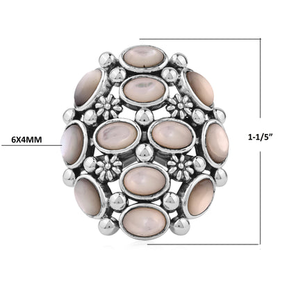  Sterling Silver White Mother of Pearl Oval 12-Stone Cluster Ring