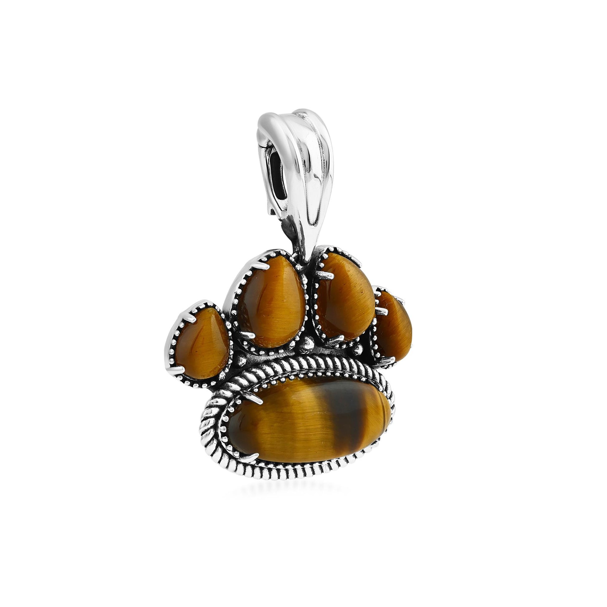 Sterling Silver Tiger's Eye Pawprint Pendant Enhancer