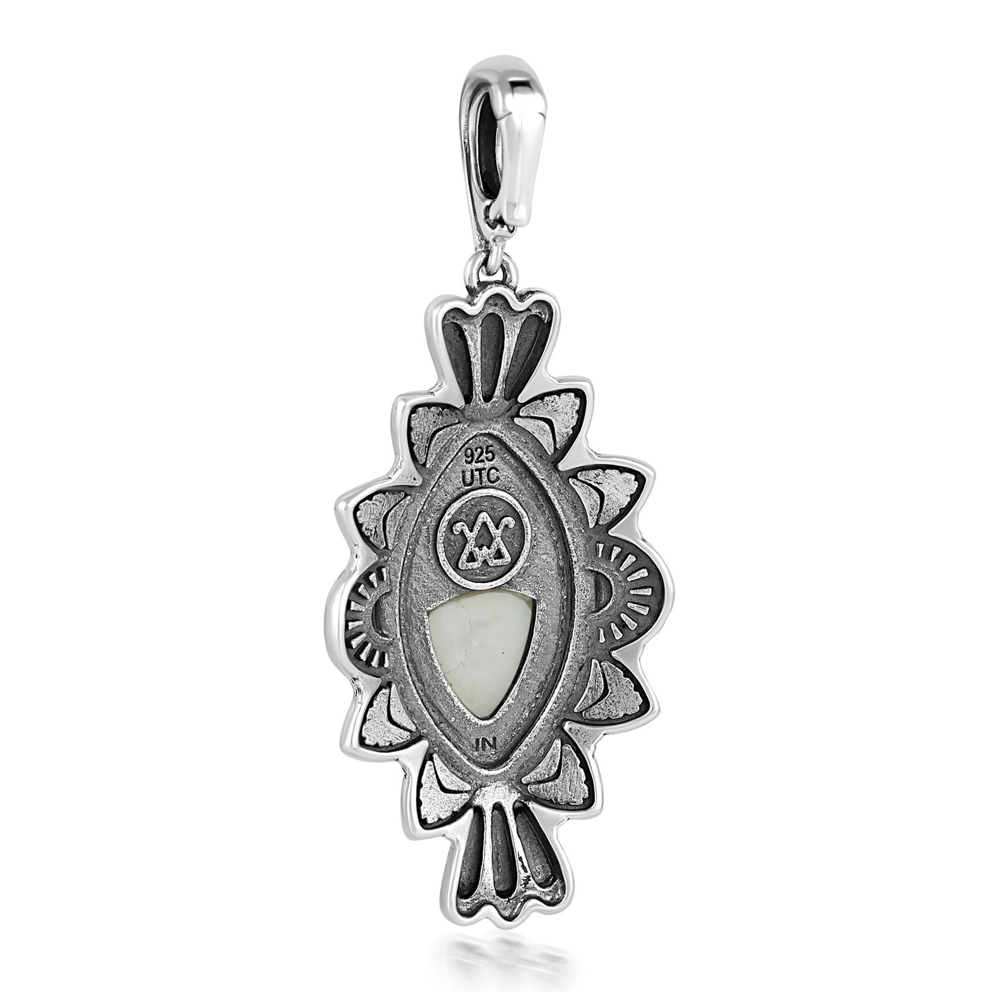  Sterling Silver White Mother of Pearl Marquise Cut Gemstone Pendant Enhancer