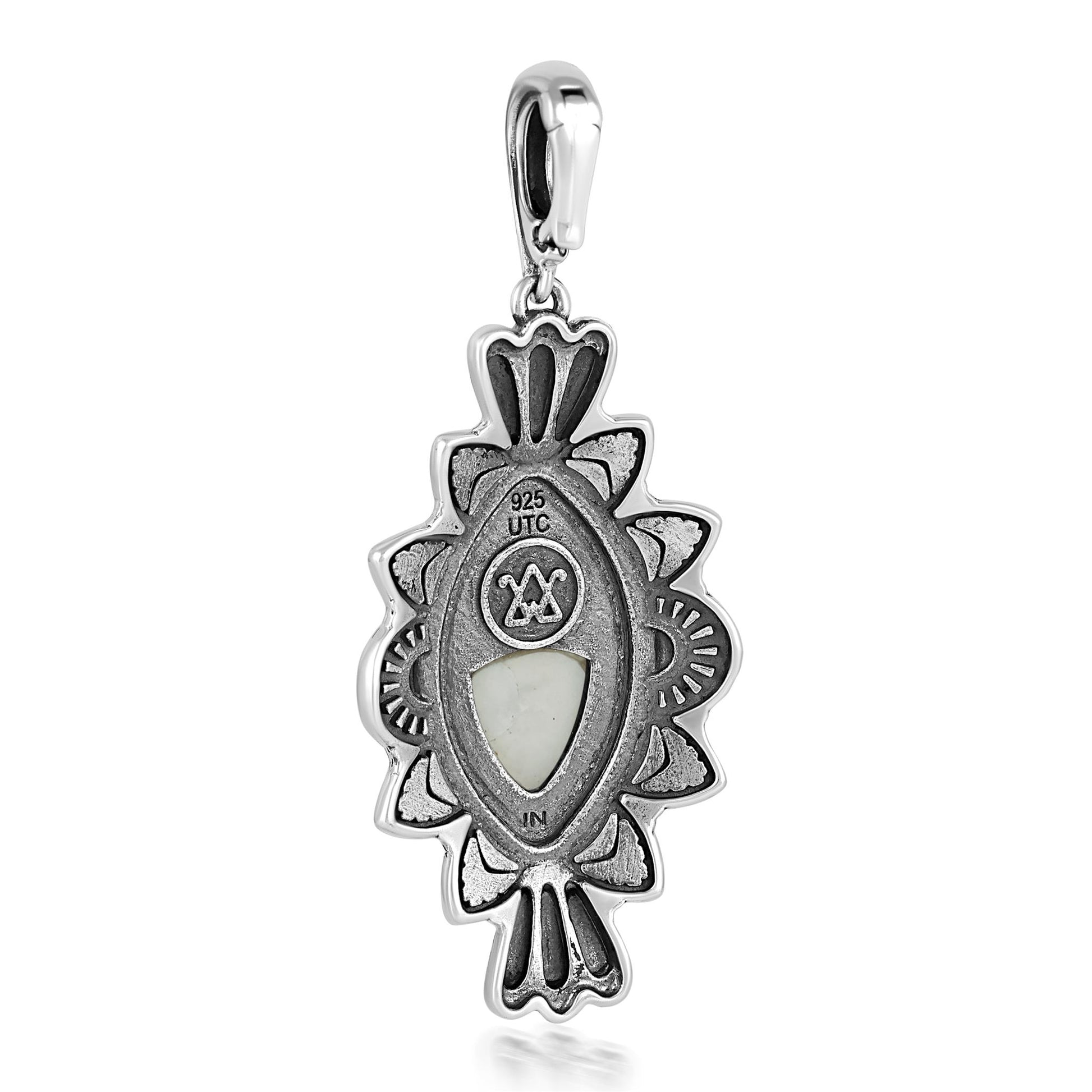  Sterling Silver White Mother of Pearl Marquise Cut Gemstone Pendant Enhancer
