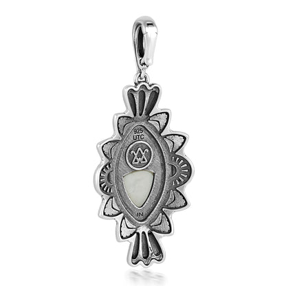  Sterling Silver White Mother of Pearl Marquise Cut Gemstone Pendant Enhancer
