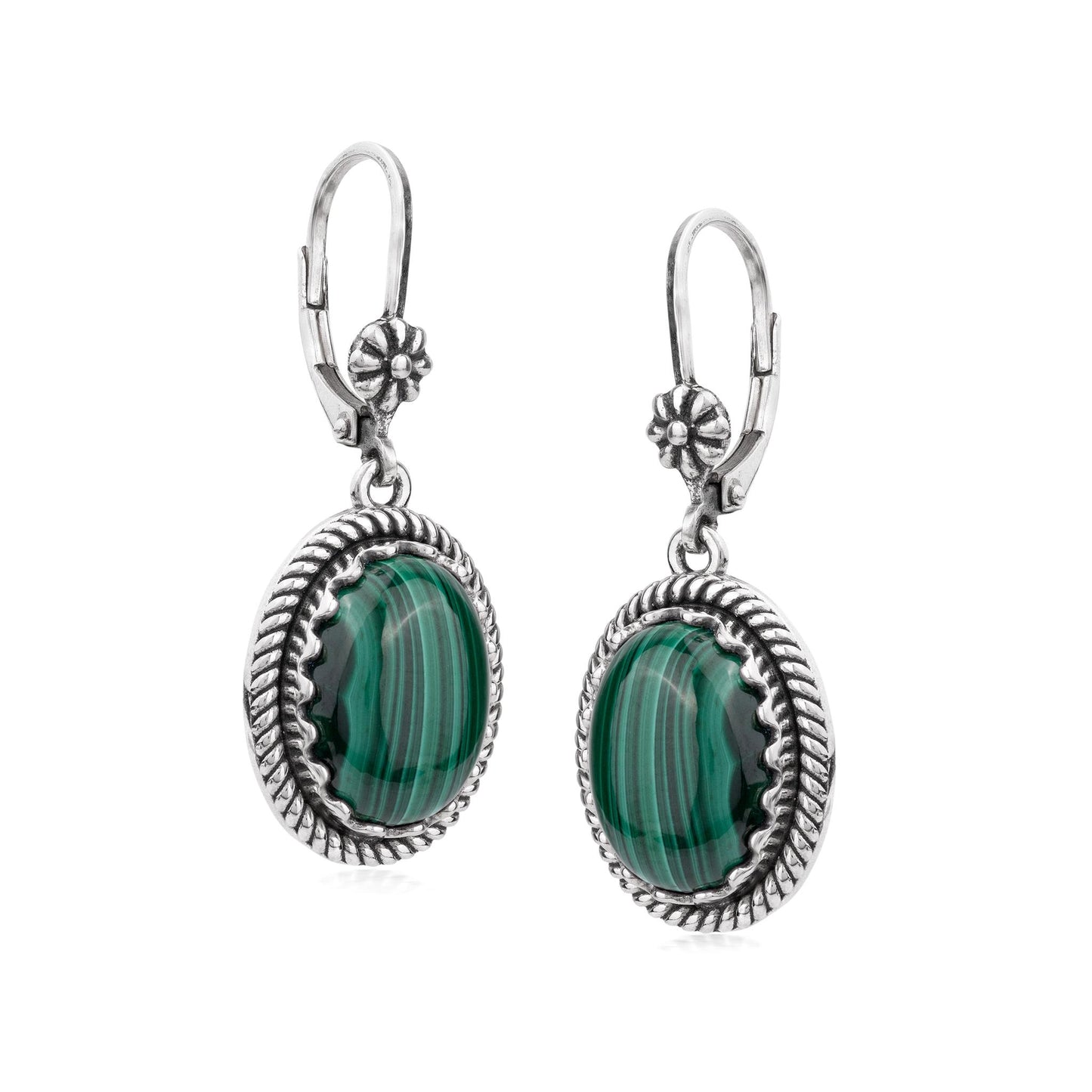 EXCLUSIVELY OURS! Sterling Silver Malachite Oval Drop Lever Back Earrings